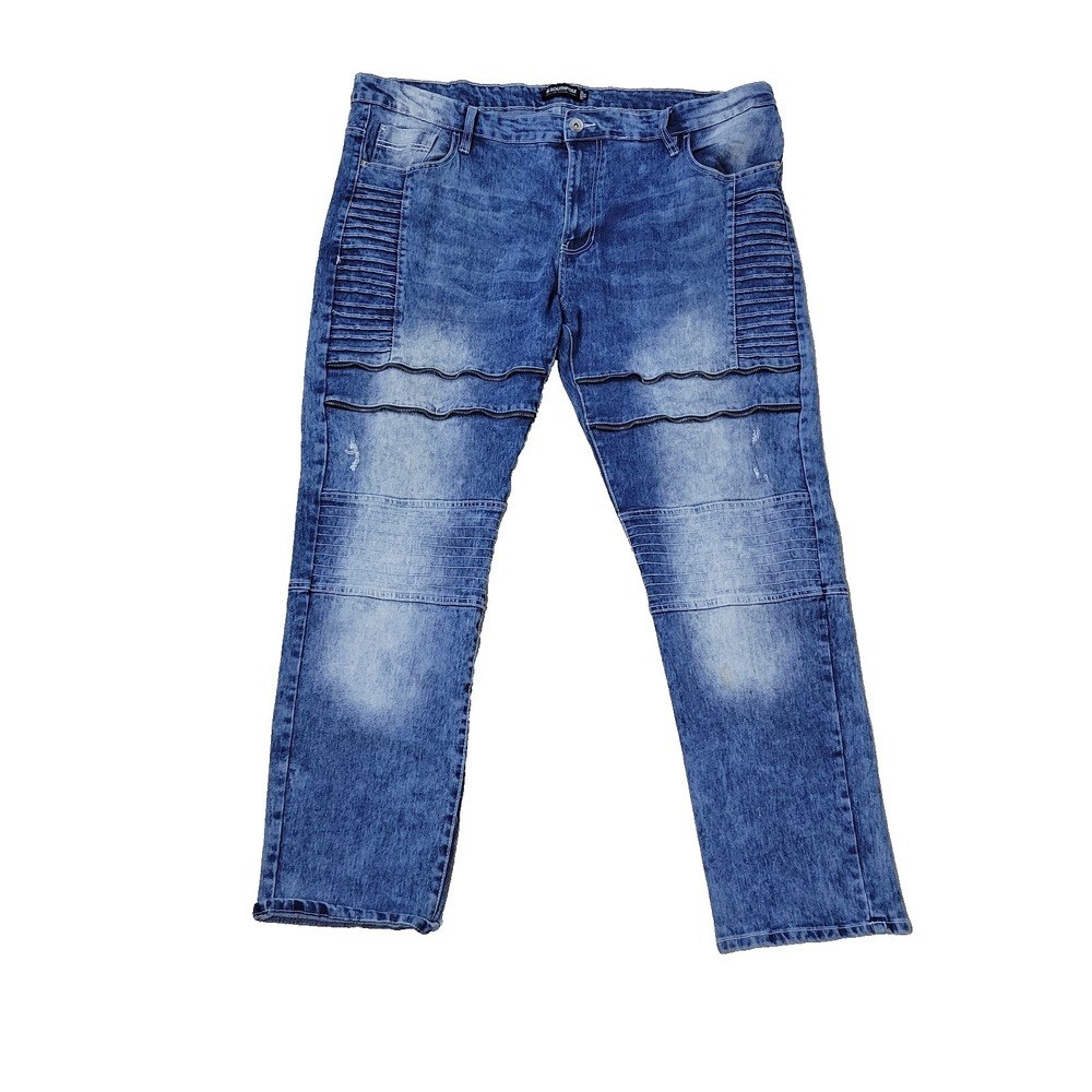 Southpole Mens 44x32 Blue Denim Distressed Stretch Jeans Y2K Baggy Knee Pads